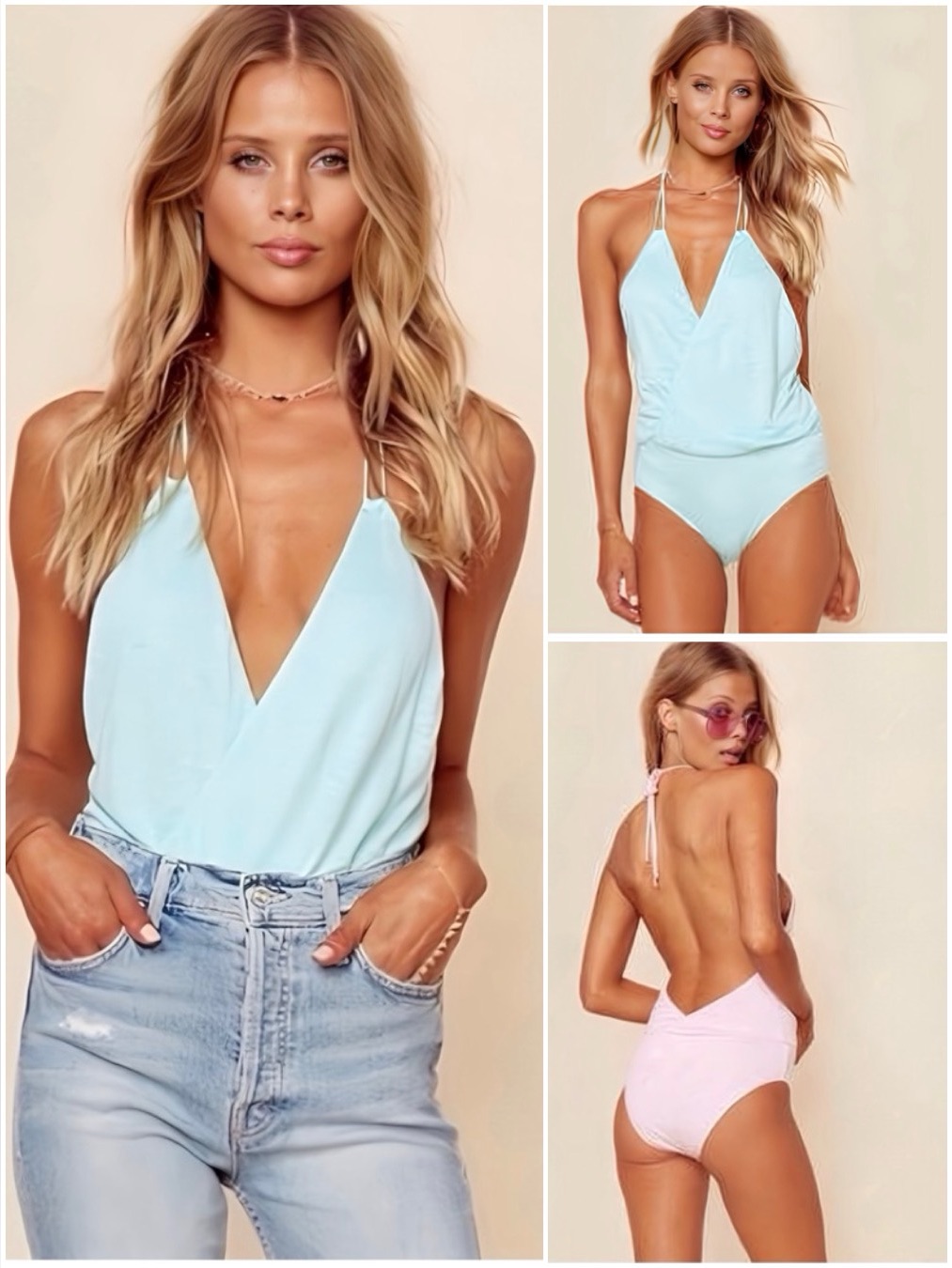 Blue Life Halter Bodysuit Sea-Foam Green X Free People, Planet Blue